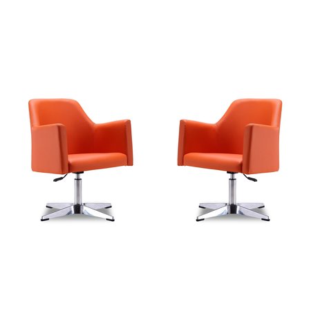 MANHATTAN COMFORT Pelo Adjustable Height Swivel Accent Chair in Orange and Polished Chrome (Set of 2) 2-AC030-OR